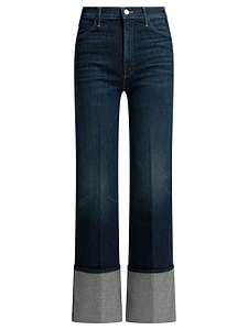 Mother Straight-Leg Turn-Up Hem Jeans