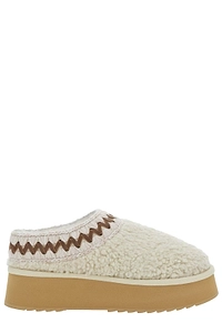Mou Braided Faux Fur Platform Flat Mules