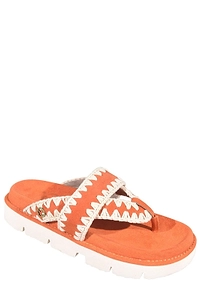 Mou Contrast Stitch Platform Flip Flops