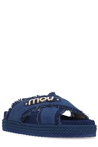 Mou Logo Lettering Slip-On Denim Sandals