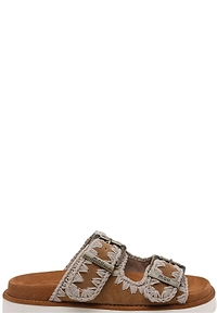 Mou Embroidered Buckle Flat Sandals