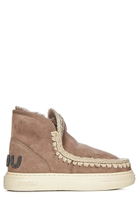Mou Eskimo Whipstitch-Trim Round-Toe Ankle Boots