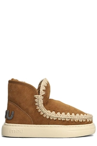 Mou Eskimo Whipstitch-Trim Round-Toe Ankle Boots