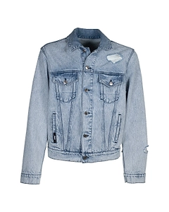 Msgm Logo Printed Distressed Denim Jacket