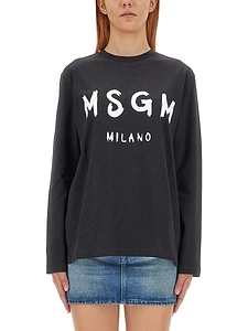 Msgm Logo Printed Long-Sleeved T-Shirt