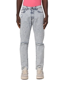 Msgm Logo Patch Distressed Straight Leg Jeans