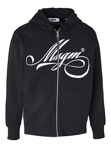 Msgm Logo Printed Zipped Hoodie