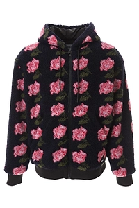 Msgm Rose Faux Fur Hooded Jacket