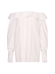 Ruffled-Neck Long-Sleeved Blouse
