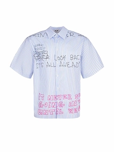Msgm Slogan Printed Striped Shirt