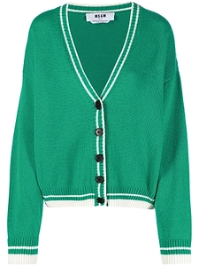 Msgm Striped-Edge V-Neck Cardigan