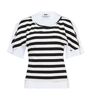 Msgm Striped Logo Patch T-Shirt