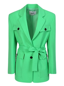 Msgm V-Neck Tie-Waisted Blazer