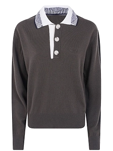 N°21 Long Sleeved Ribbed Knit Polo Shirt