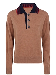 N°21 Long Sleeved Ribbed Knit Polo Shirt