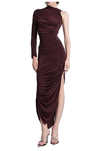 Mugler One-Sleeve Gathered Dress