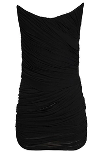 Mugler V-Neck Strapless Gathered Draped Mini Dress