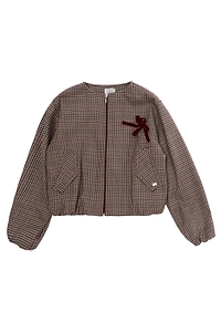 Checked Bow Bomber Jacket