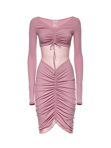 Nensi Dojaka Ruched Cut-Out Long-Sleeve Dress
