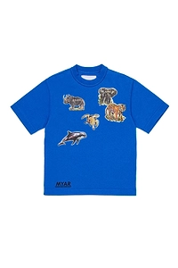 Myar Kids Animals Sticker Effect Crewneck T-Shirt