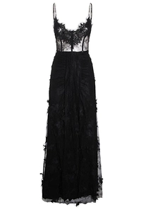 Nissa 3D Floral Embellished Lace Maxi Dress