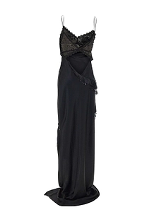 Nissa Asymmetric Lace-Trim Long Dress