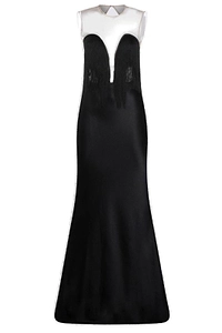 Fringe-Detail Satin Maxi Dress