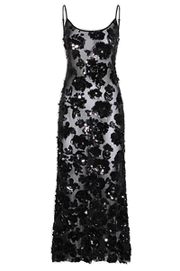 Floral Sequin-Embellished Sleeveless Maxi Dress