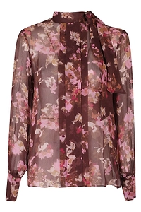 Nissa Sheer Floral Tie-Neck Top