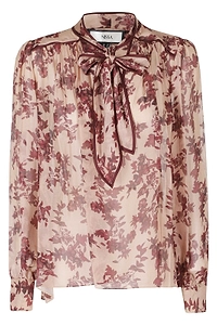 Nissa Tie-Neck Sheer Floral Top