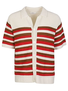 Nn.07 Striped Button Knit Polo Sweater