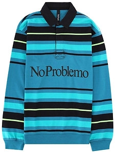 No Problemo Striped Logo Long-Sleeve Polo Shirt