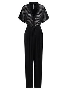 Norma Kamali Belted Striped Jumpsuit