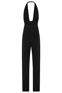 Norma Kamali Cross Halter Straight-Leg Jumpsuit