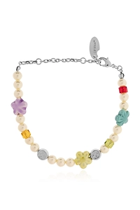 Floral Charm Logo Engraved Bracelet