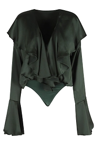 Norma Kamali Ruffled Long Sleeve Bodysuit