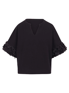Noumeno Concept Floral-Appliqué Split-Neck Jersey Blouse