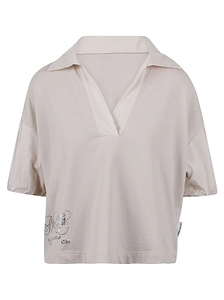 Noumeno Concept Puff-Sleeve Gathered V-Neck T-Shirt