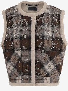 Dixiebright Embroidered Check Vest Jacket