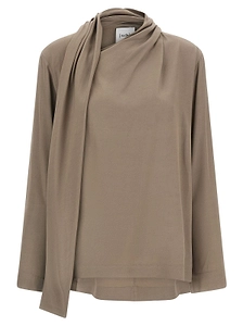 Nude Draped Scarf Panel Top