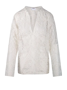 Nude Lace V-Neck Long-Sleeve Top
