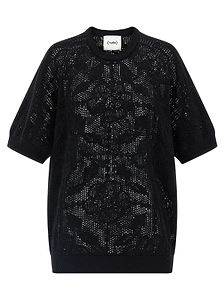 Nude Openwork Short-Sleeve Knitted Sweater