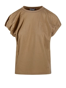 Nude Pleated Sleeve T-Shirt