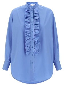 Nude Ruffled Poplin Long-Sleeve Shirt