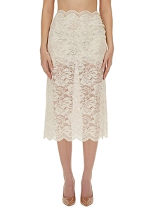 Paco Rabanne High-Waist Floral Lace Midi Skirt