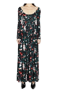 Rose-Print Ruched Maxi Dress