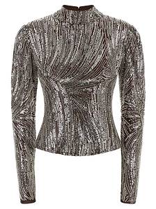 Paco Rabanne Sequin Wave Long Sleeve Top