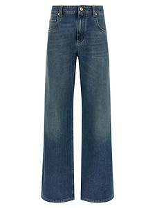 Brunello Cucinelli Logo Patch Wide Leg Jeans