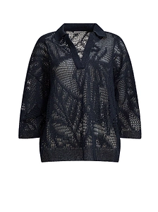 Brunello Cucinelli Open-Knit Sequined Polo Knitted Top
