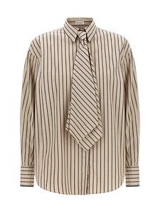 Brunello Cucinelli Pinstriped Curved Hem Shirt